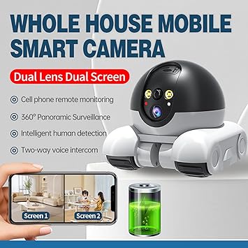 Dual-Lens, Dual-View Home Surveillance: 360-Degree HD Wi-Fi Remote Monitoring Robot Car with Smart Camera