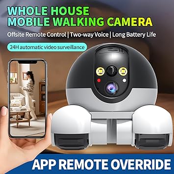 Dual-Lens, Dual-View Home Surveillance: 360-Degree HD Wi-Fi Remote Monitoring Robot Car with Smart Camera
