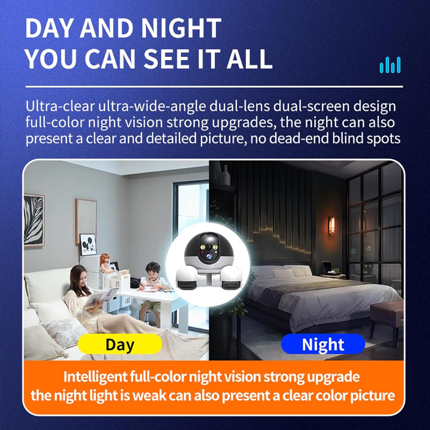 Dual-Lens, Dual-View Home Surveillance: 360-Degree HD Wi-Fi Remote Monitoring Robot Car with Smart Camera