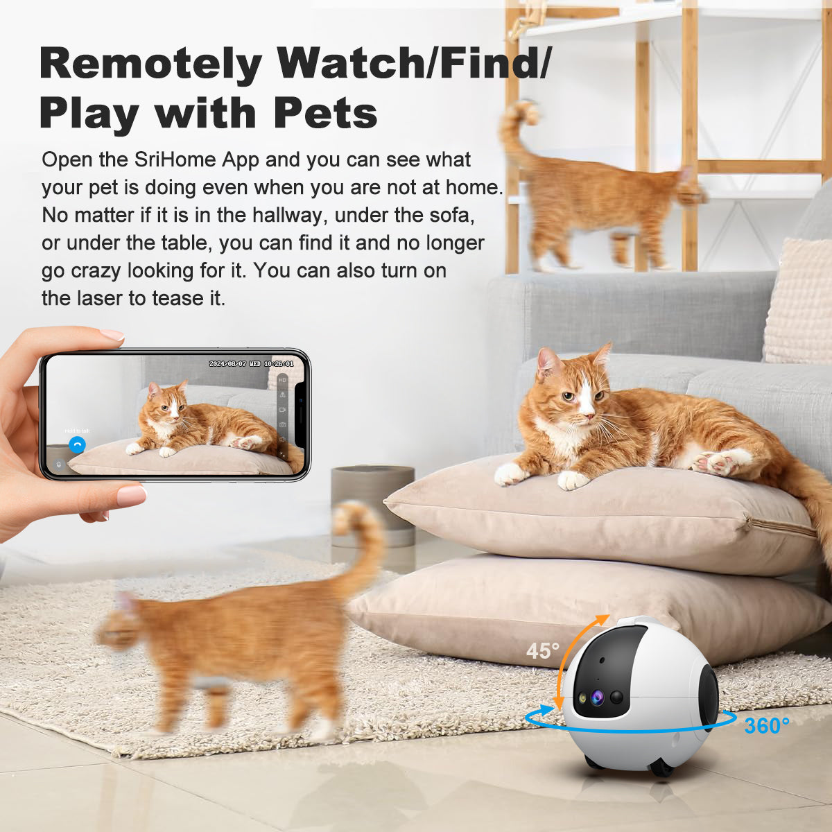 Pet AI Smart Toy: Tumbler, Laser Monitor, Wi-Fi, Large Capacity, Whole-Home Coverage, Mobile, Auto-Triggered, People Monitoring